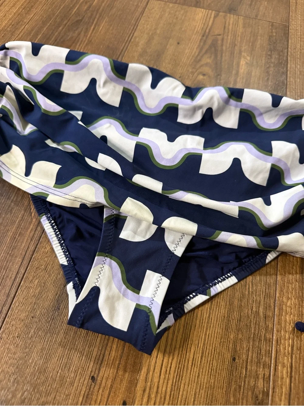 Tory Burch Women’s Ruched Side Tie Swim Bottoms Blue Print Size Large L/G
